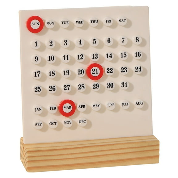 Elegant Desktop Acrylic Permanent Calendar with Wooden Stand with 3 Rings Date Record for Home Office Classroom Decors