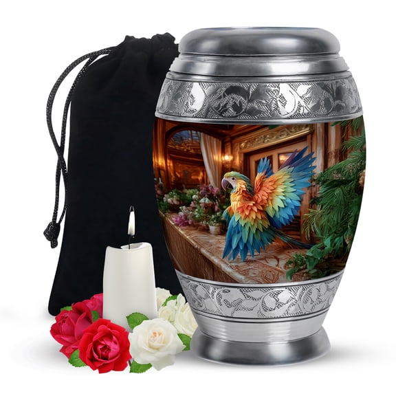 Yatskia Colorful Parrot Urn for Ashes for Women, Memorial Burial Urns for Human Ashes Adult Man, Cremation Urn for Ash Adult, (Monar Large, 10 Inch)
