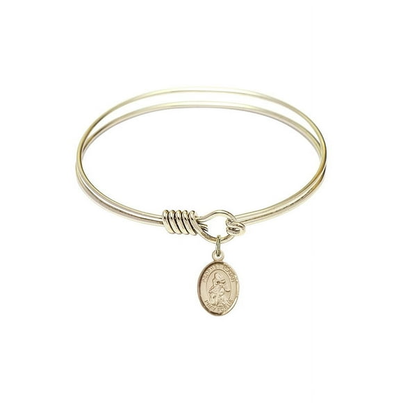 6 1/4 inch Round Eye Hook Bangle Bracelet w/ St. Isaiah in Gold-Filled