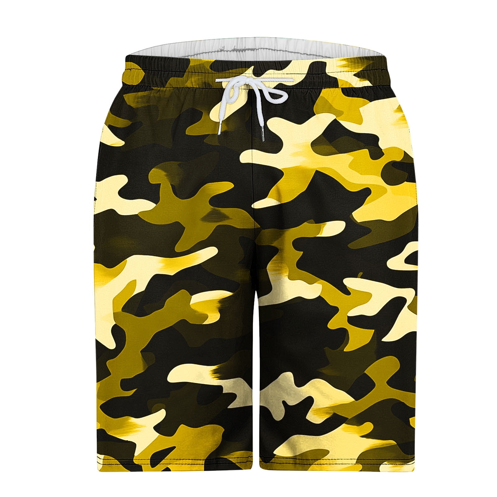 Camo Shorts for Men Cotton High Waisted Pants Lace-Up Elastic