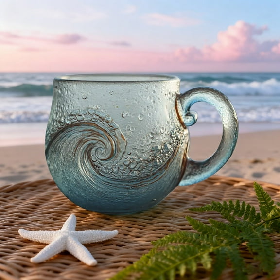 Ceramic vMugs Large Cineral Coffee Mugs Light Blue Wavy Glass Coffee Cup Unique Handcrafted Look Ceramic Cup, Large Tea Mug, Microwave & Dishwasher Safe