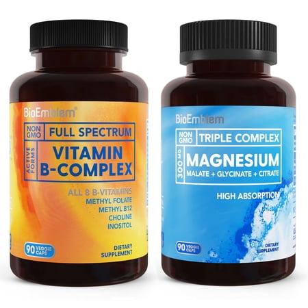 BioEmblem B + Triple Magnesium – Energy, Metabolism, Brain & Heart Support – 90 Capsules