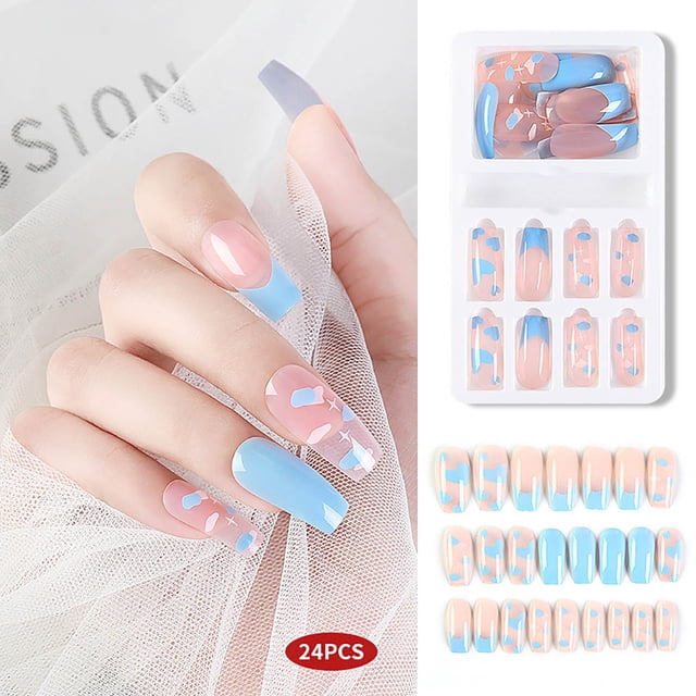 Fiudx Parche de Uñas Franquicias de Larga Duración con Diseño de Flor Puntiaguda para Uñas