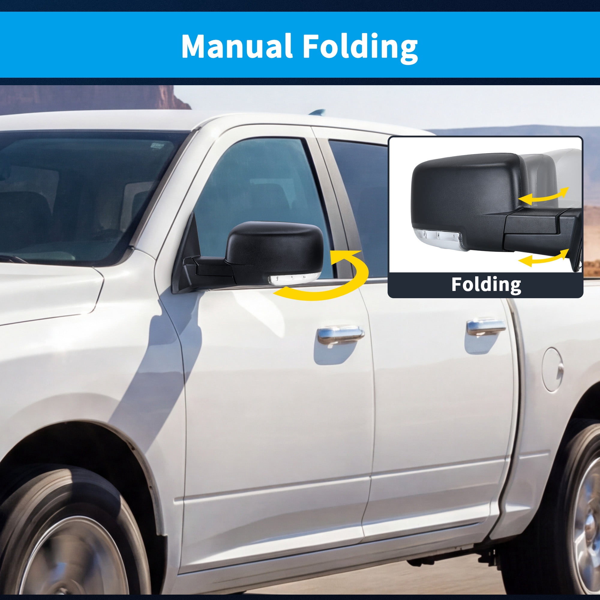 LEDKINGDOMUS Power Heated Manual Folding Tow Mirrors Pair for 2009-2018 Dodge Ram 1500 & 2010-2017 Ram 2500/3500 with LED Turn Signal and Puddle Light