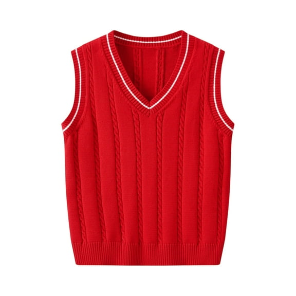 CCRFTGI Boy Girls Sweater Vest for Size 4-12 Fashion Knit Vest Comfort Uniform Vest Soft Fall Winter Pullover Red 8-9Y