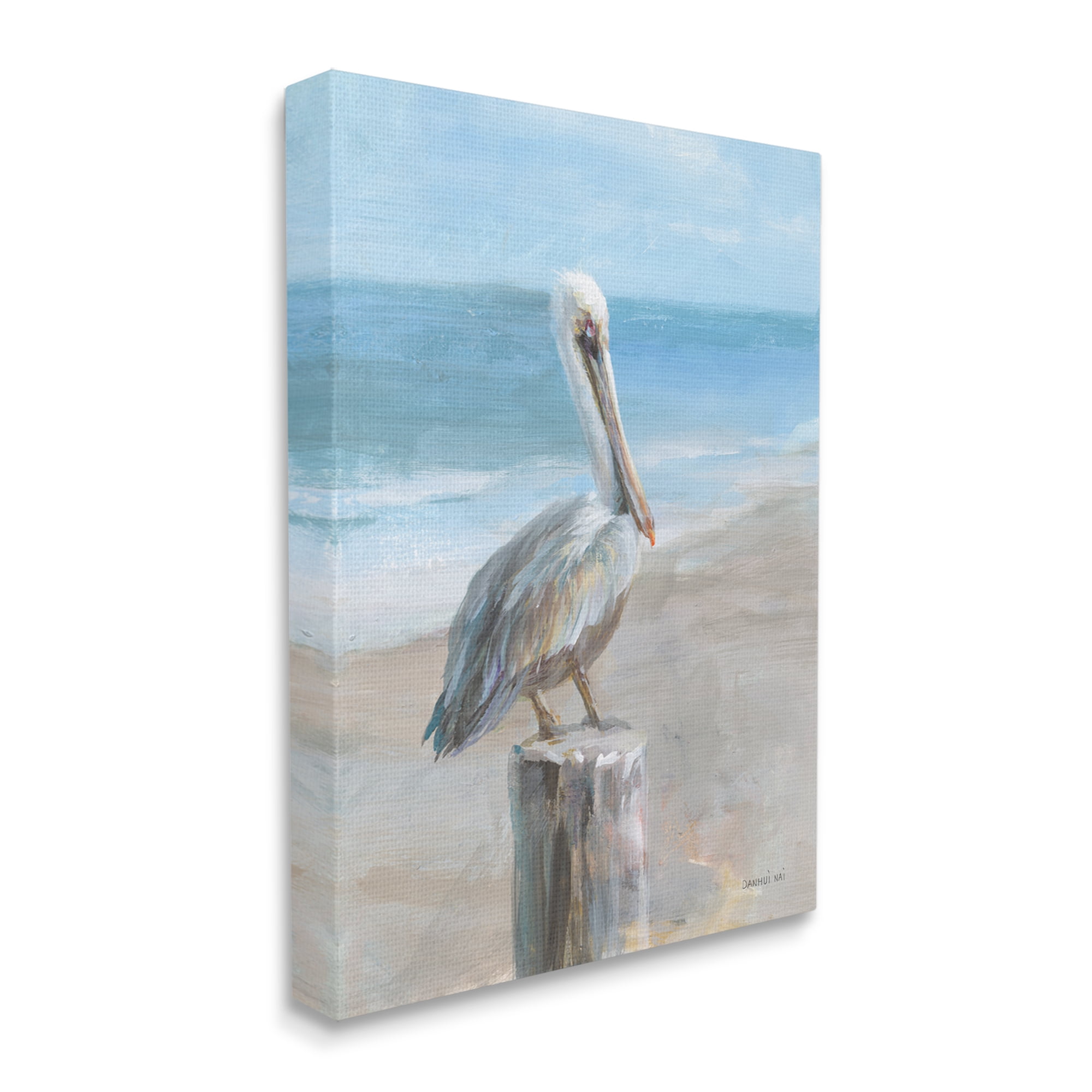 Stupell Industries Pelican Perched on Coast Animals & Insects Painting Gallery Wrapped Canvas Print Wall Art, 16 x 20