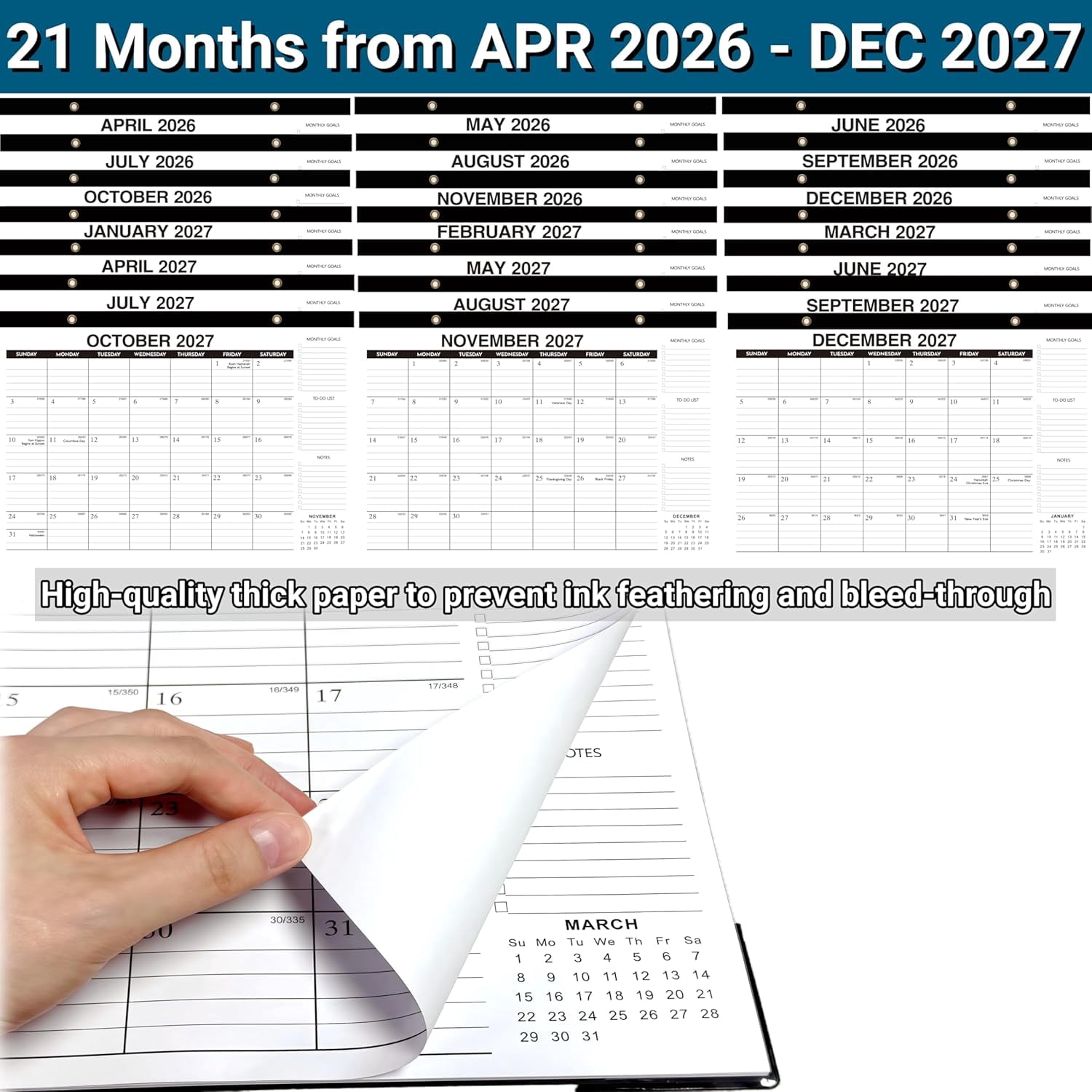 Desk Calendar 2026-2027, 21-Month Apr 2026 - Dec 2027, Large 17"x12" Desk/Wall Calendar, Ample Space, Thick Paper, Plastic Cover, Monthly Calendar 2026 Perfect for Home School & Office Organization