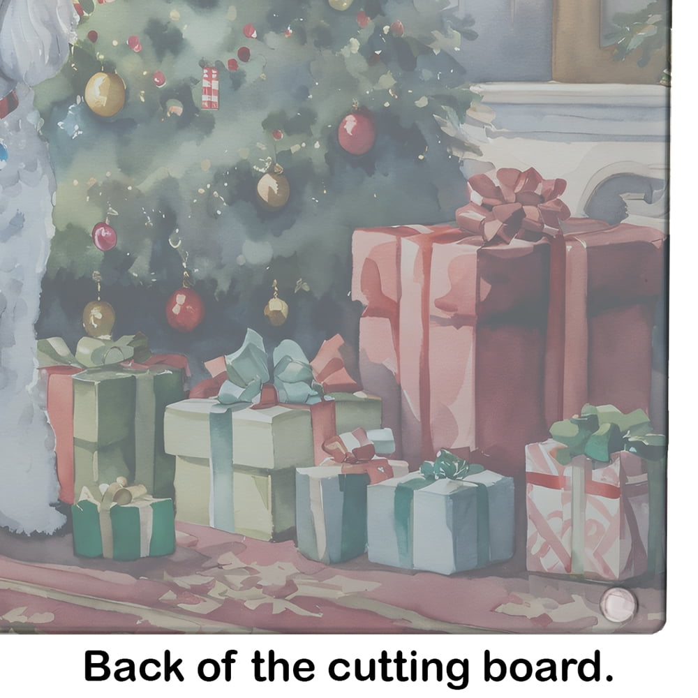 Poodle Cozy Christmas Glass Cutting Board Large 12 in x 15 in