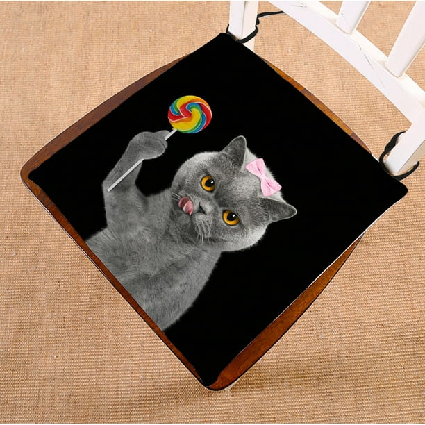 Abphqto Cat Candy Lollipop Surprise Black Chair Pad Seat Cushion Chair Cushion Floor Cushion Two Sides Printing 16x16 Inch Walmart Com