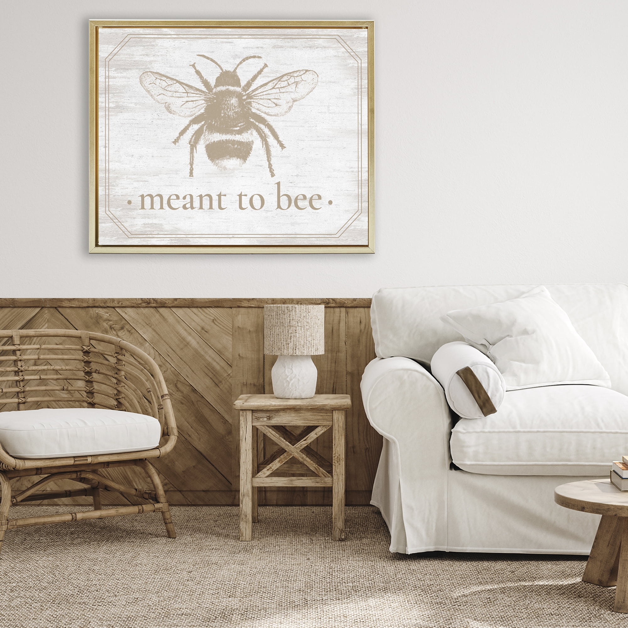 Meant To Bee Rustic Border Gold Framed Floater Canvas Wall Art, design by Lettered and Lined