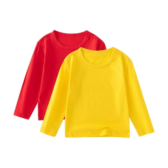 CYRBOKO Toddler Boys Long Sleeve Tops, Cotton Stretchy 2PC Crew Neck Boys and Girls Fall Pullover Yellow Size 1-2 T