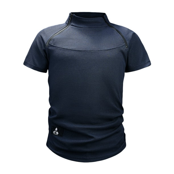 pstuiky Camisas de manga corta para hombre, Jersey informal de cuello alto con cremallera y pantalones cortos de cuello redondo para hombre ropa de hombre xl