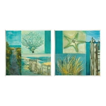Stupell Industries Maritime Summer Collage Landscape Painting Unframed Art Print Wall Art, 12 x 12, Set of 2