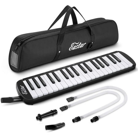 Eastar 37 Keys Melodica, Soprano Melodica Air Piano Keyboard Pianica with 2 Soft Long Tubes, Short Mouthpieces, Carrying Bag, Black