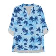 thumbnail image 3 of FKELYI Blue Tropical Palm Tree Print Faux Linen Blouse for Women Summer Shirts with Rolled Cuff Sleeve Design Ladies Vacation Outfits Relaxed Fit Top Shirts, 2XL, 3 of 5