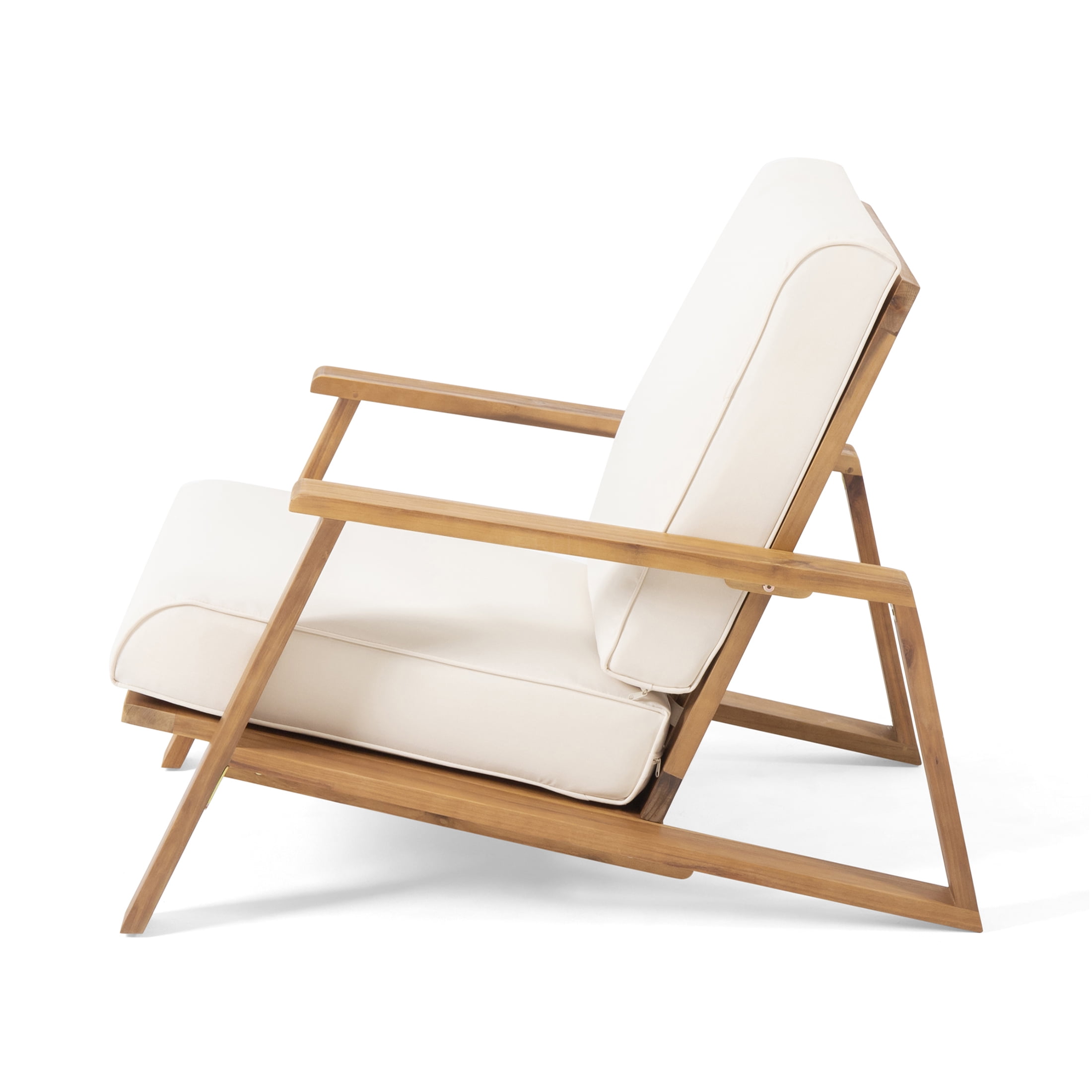 JERFIT Modern Acacia Wood Adirondack Chair with Cushion, Beige Outdoor Patio Club Chair for Garden, Poolside, Fire Pit, Weather-Resistant