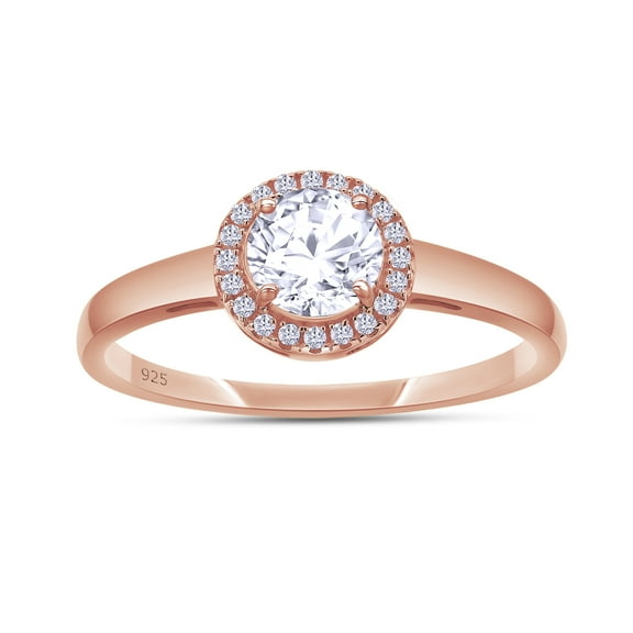 AFFY Round Shape White Cubic Zirconia 14k Rose Gold Over Sterling Silver Halo Engagement Ring