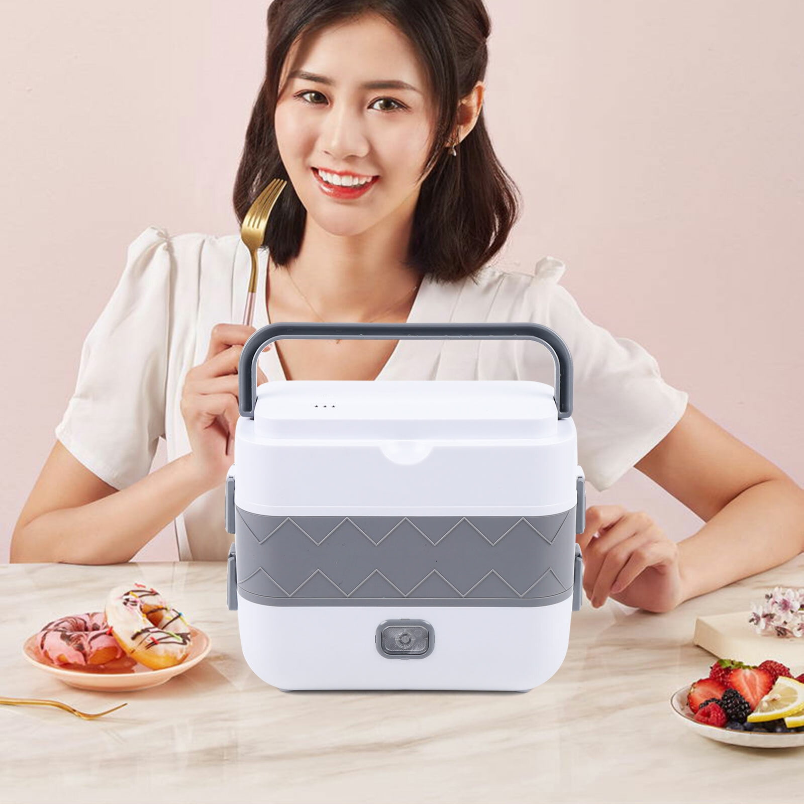 Portable 2 Layer Electric Lunch Box Stainless Steel Steamer Pot Rice Cooker Heat
