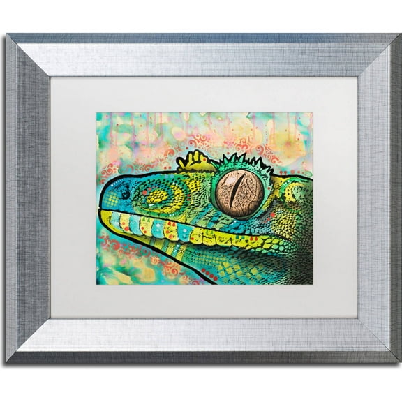 Trademark Fine Art "Gecko" Canvas Art by Dean Russo, White Matte, Silver Frame