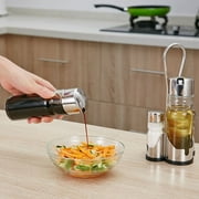Seasoning Bottle Set Condiment Holder Seasoning Rack Four-in-One Oil Vinegar Dispensers Salt Pepper Shakers Glass Cruet Set with Convenient Caddy Stand Stainless Steel Tops