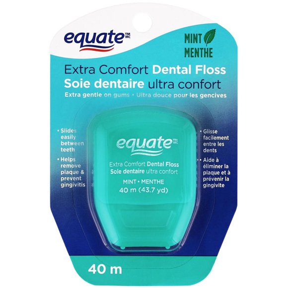 Equate Extra Comfort Mint, Waxed, Woven, Dental Floss, 40 m