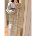 thumbnail image 1 of Pijama de manga larga cepillado grueso con cuello cuadrado y encaje elegante y dulce para mujer, 1 of 3