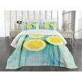 thumbnail image 3 of Ambesonne Lemon Quilted Bedspread Set 3 Pcs, Juicy Slices Wood, King Size, Yellow Sky Blue, 3 of 5