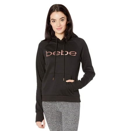 MSRP $89 bebe Logo Hoodie Black/Rose Gold LARGE