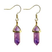 LDADAN Amethyst Earrings for Girls, Gold Hoop Earrings for Women, Hexagonal Points Gemstones Earrings Healing Crystals Yoga Jewelry Spiritual Reiki Balancing Stones