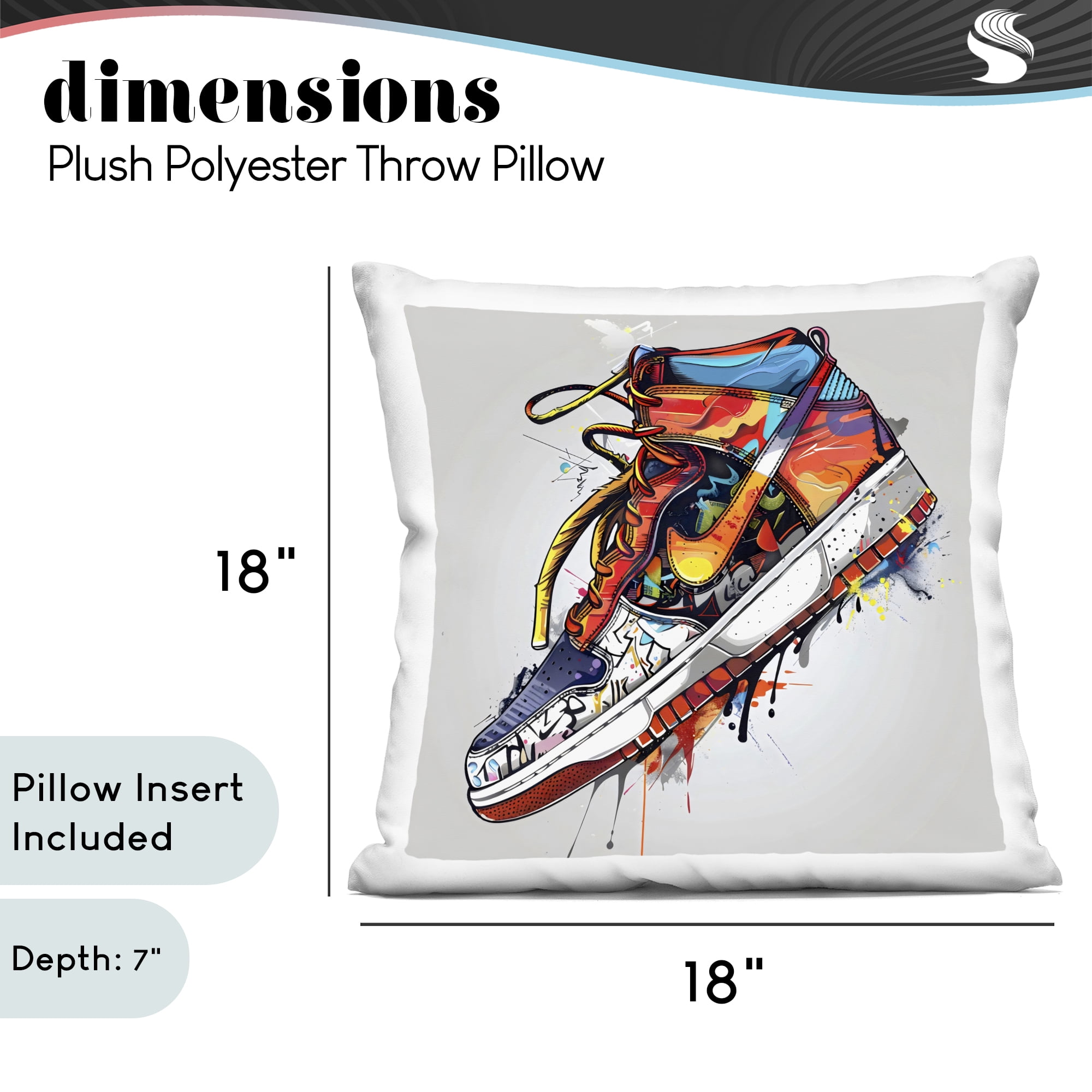 Stupell Industries Graffiti Sneaker with Laces Decorative Printed Throw Pillow, design by Creative Studio, 18 x 7 x 18