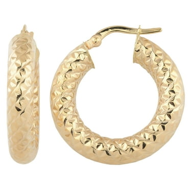 KoolJewelry 14k Yellow Gold 5x15mm Diamond-cut Hoop Earrings