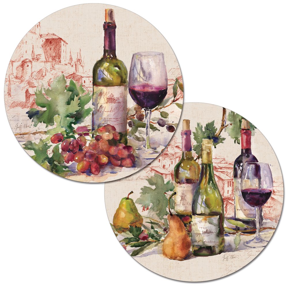 WipeClean Round Reversible Shaped Placemats, Wine Tableau, Set of 2