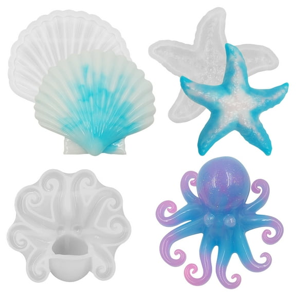 3 Pcs Marine Resin Molds Set, Animals Epoxy Resin Molds Silicone Casting Molds for DIY Desktop Aquariums Fish Tanks Ocean Animal-themed Home Decor (Octopus, Starfish, Shell)