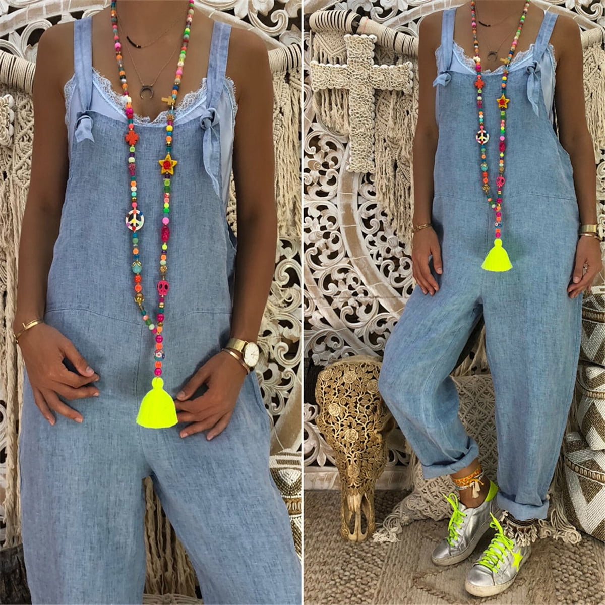 FOCUSNORM Women Plus Jeans Denim Overalls Jumpsuit Bib Trousers