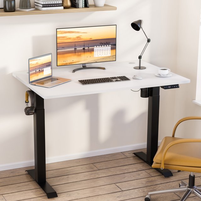 Sobaniilo 48''x 24'' Electric Height Adjustable Standing Desk, Home Office Sit Stand Desk Stand Up Desk with Splice Board (Black Frame+ White Top)