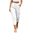 thumbnail image 2 of Women Full Length Capris Pants Baeitkot Women Solid Color with Elastic Waist Casual Clothes Pockets Full Length Capris Pants White L, 2 of 9
