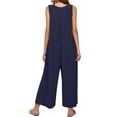 thumbnail image 5 of SLADYGLO Women Crew Neck Buttons Down Side Pockets Ribbed Pleated Wide Leg Jumpsuits, 5 of 7