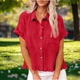 thumbnail image 7 of Endives Womens Button Down Shirt Summer Fashion Linen Shirt for Women Short Sleeve Shirt Casual Blouse Tops Spring Outfits Red, 7 of 7