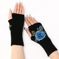thumbnail image 3 of D-GROEE 1 Pair Women's Wrist Arm Warmers Stretchy Cable Knitted Fingerless Gloves with Flower Embroidery, 3 of 6