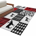 thumbnail image 3 of 2.7x5 Washable Area Rug, Geometric Patchwork Non-Slip Rectangle Rug for Bedroom Bedside, Vintage Grey Red Miu Deer Abies Indoor Floor Mat for Home Decor, 3 of 9