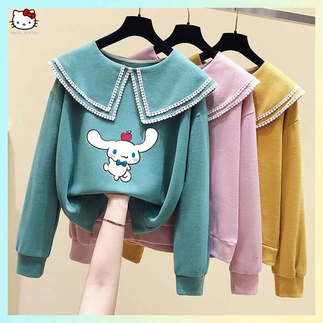 Cinnamoroll Sanrioed Child Lapel T Shirts Anime Melody Korean Style New Spring Girl Pullover Casual Student Clothes Sweatshirt