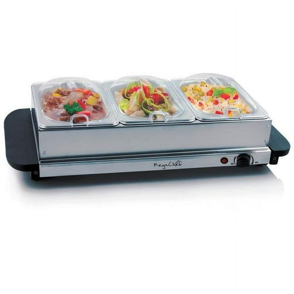 MegaChef MC-9003B Buffet Server & Food Warmer with 3 Removable Sectional Trays, Heated Warming Tray & Removable Tray Frame