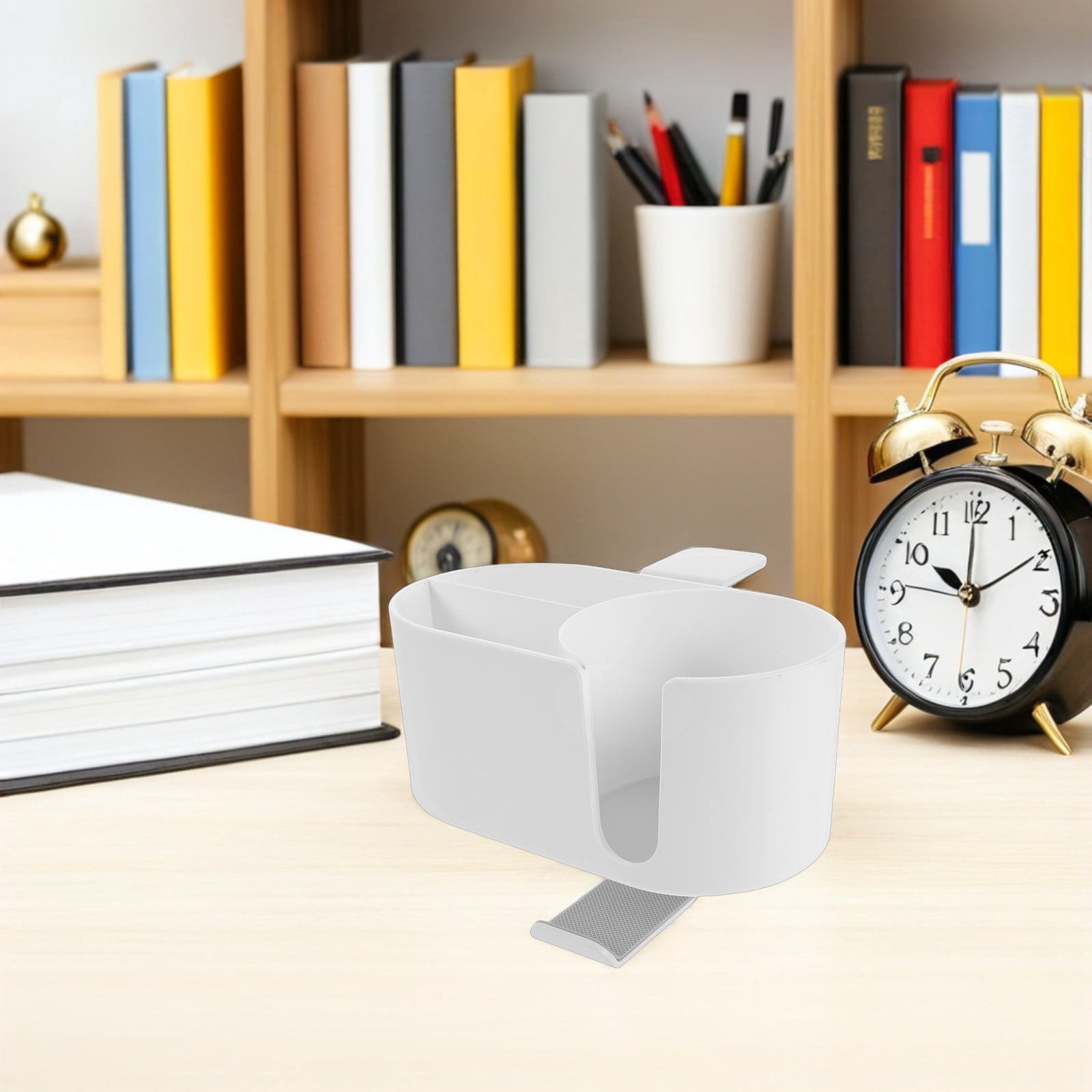 OUNONA White 4-in-1 Desk Organizer with Clamp, Headphone Hook, Pen Holder, and Cup Shelf for Home and Office Use