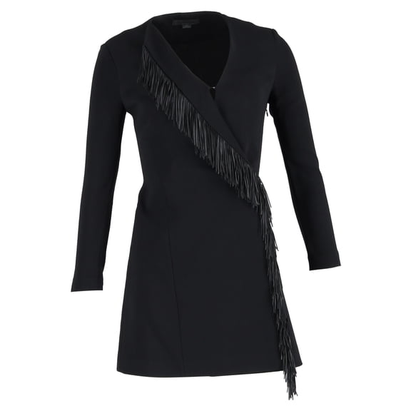Pre-Owned Alexander Wang Fringe Wrap Mini Dress in Black Viscose
