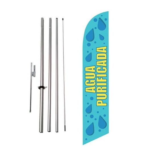 Agua Purificada Advertising Feather Flag Banner Spanish Swooper Flag Kit Sign with Pole and Ground Stake