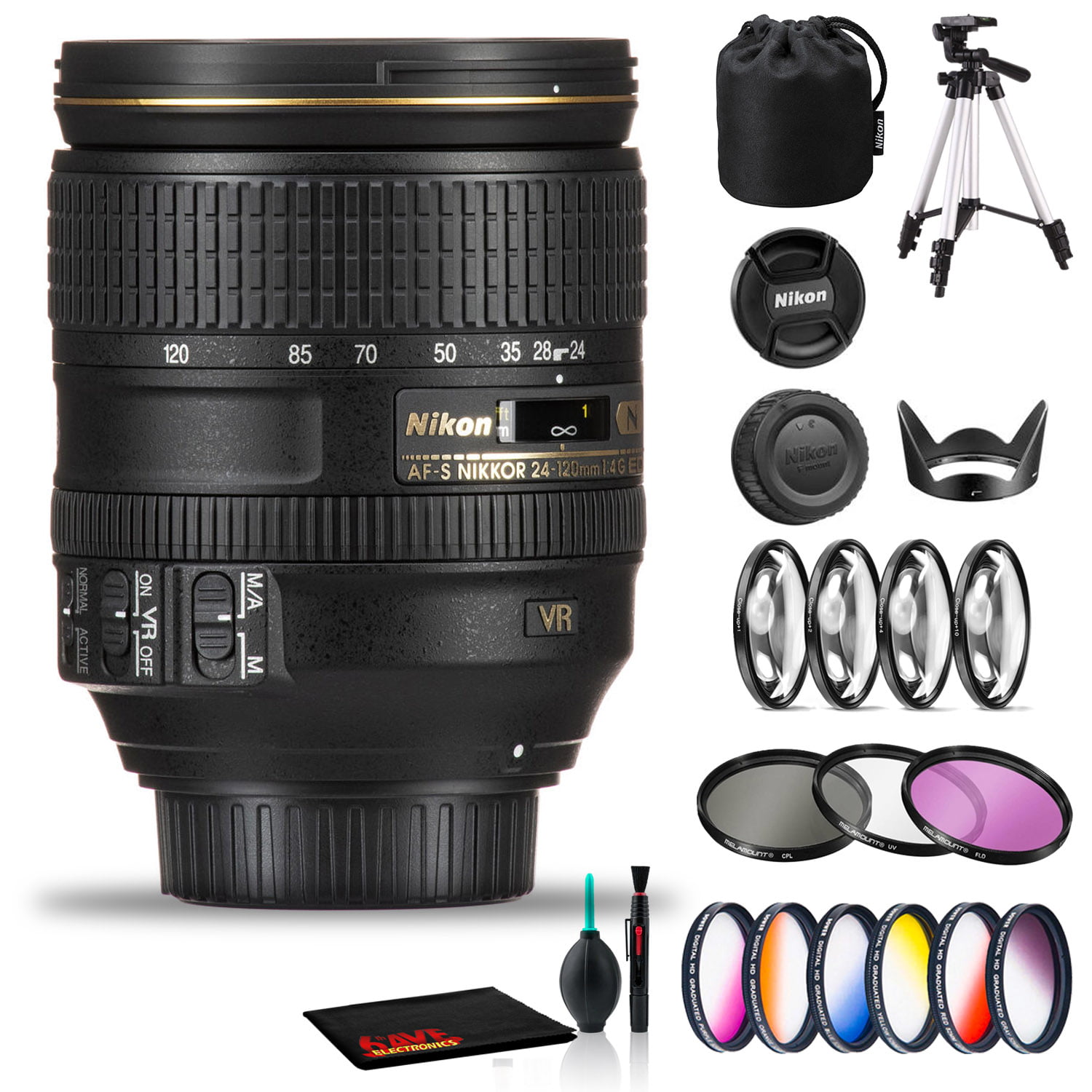 Nikon NIKKOR 24-120mm f/4G VR Lens Includes Filter Kits and Tripod (Intl Model) -