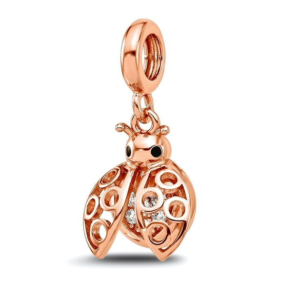 2mm 925 Sterling Silver Reflections Rose Gold Plated Cubic Zirconia Lady Bug Dangle Bead Charm Pendant Necklace for Wome