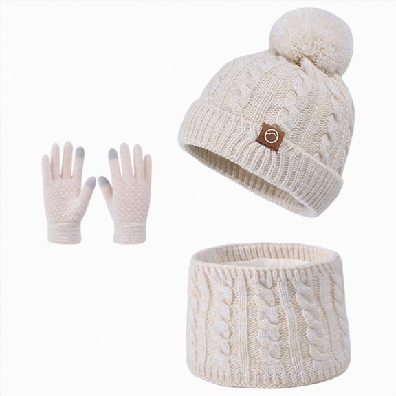 Ccpelsie Kids Toddler Winter Hat Beanie with Pom Pom Warm Knit Cap for Girls Boys(Beige,4-10 Years)