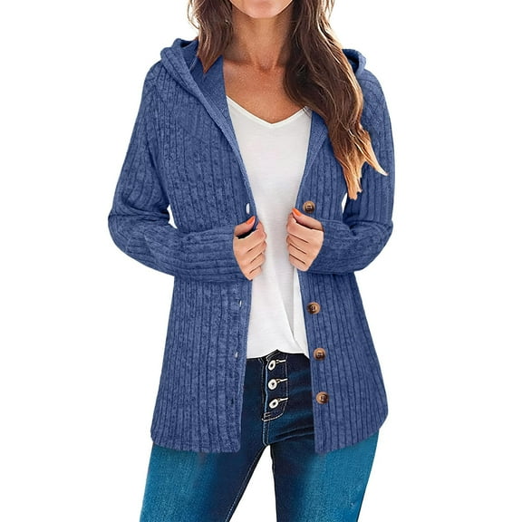 ZUKMRJPC Women's Cardigan Sweaters Long Sleeve Button Down Front Hooded Jackets Solid Color Lightweight Soft Cozy Winter Coat
