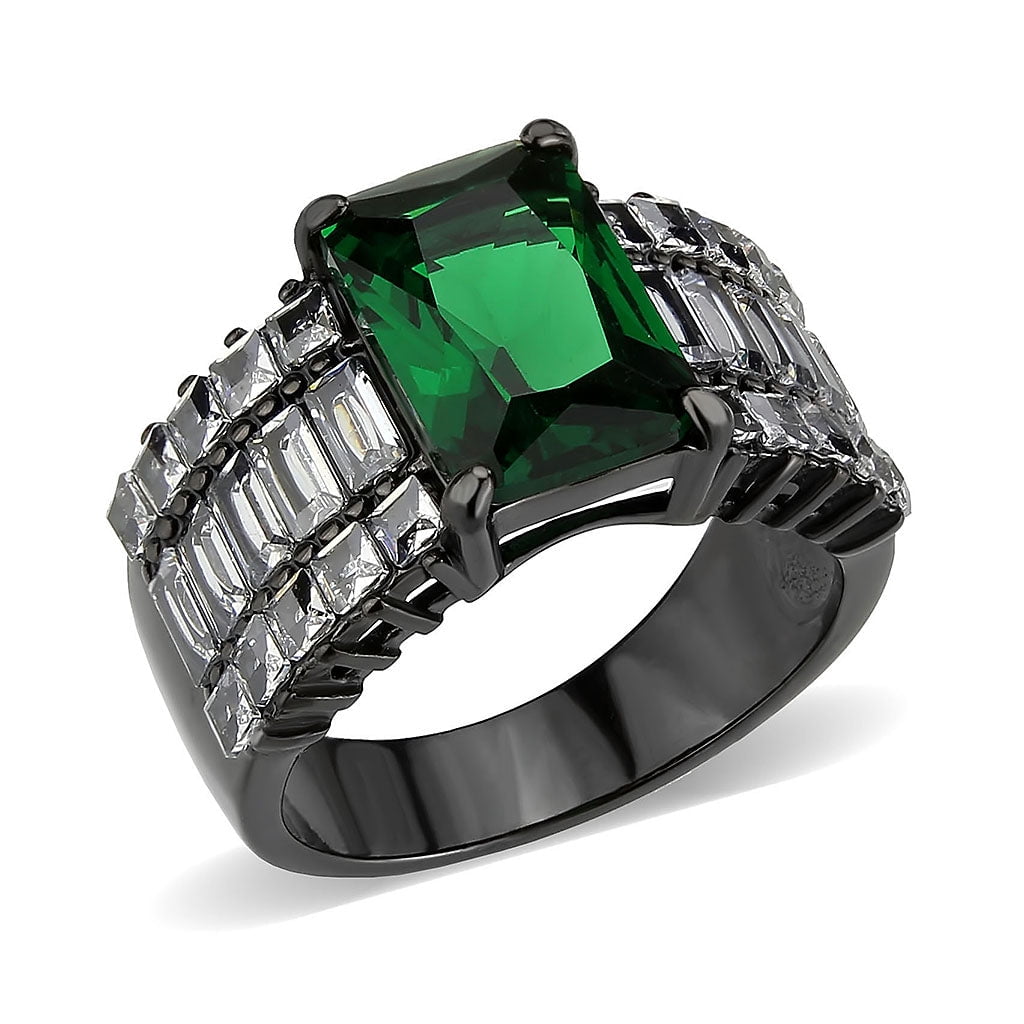 IP Black Ion Plating Stainless Steel Ring with Synthetic in Emerald for Women Style TK3774 Size 9 Walmart